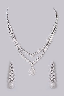 White Finish Zircon Layered Necklace Set
