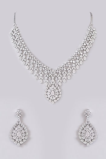 White Finish Zircon Necklace Set