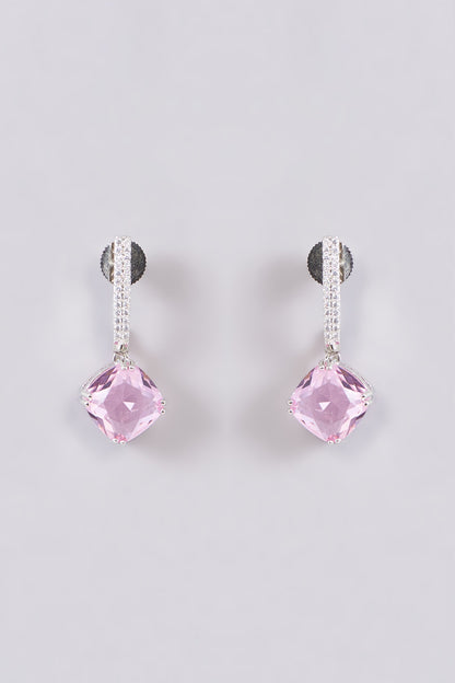 White Finish Zircon & Pink Stone Necklace Set