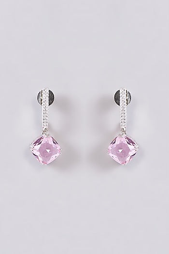 White Finish Zircon & Pink Stone Necklace Set