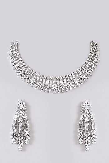 White Finish Zircon Necklace Set