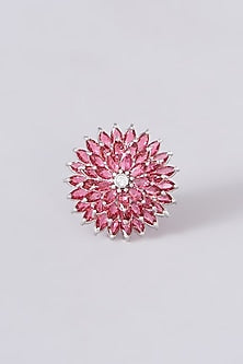 White Finish Zircon & Red Stone Ring
