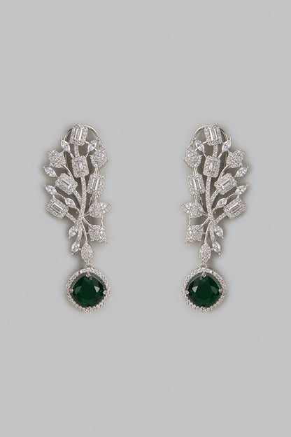 White Finish Zircon & Green Stone Dangler Earrings