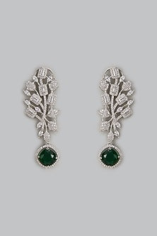 White Finish Zircon & Green Stone Dangler Earrings