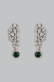 White Finish Zircon & Green Stone Dangler Earrings