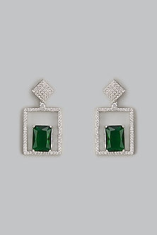 White Finish Zircon & Green Stone Dangler Earrings