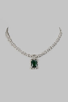 White Finish Emerald Stone Necklace Set