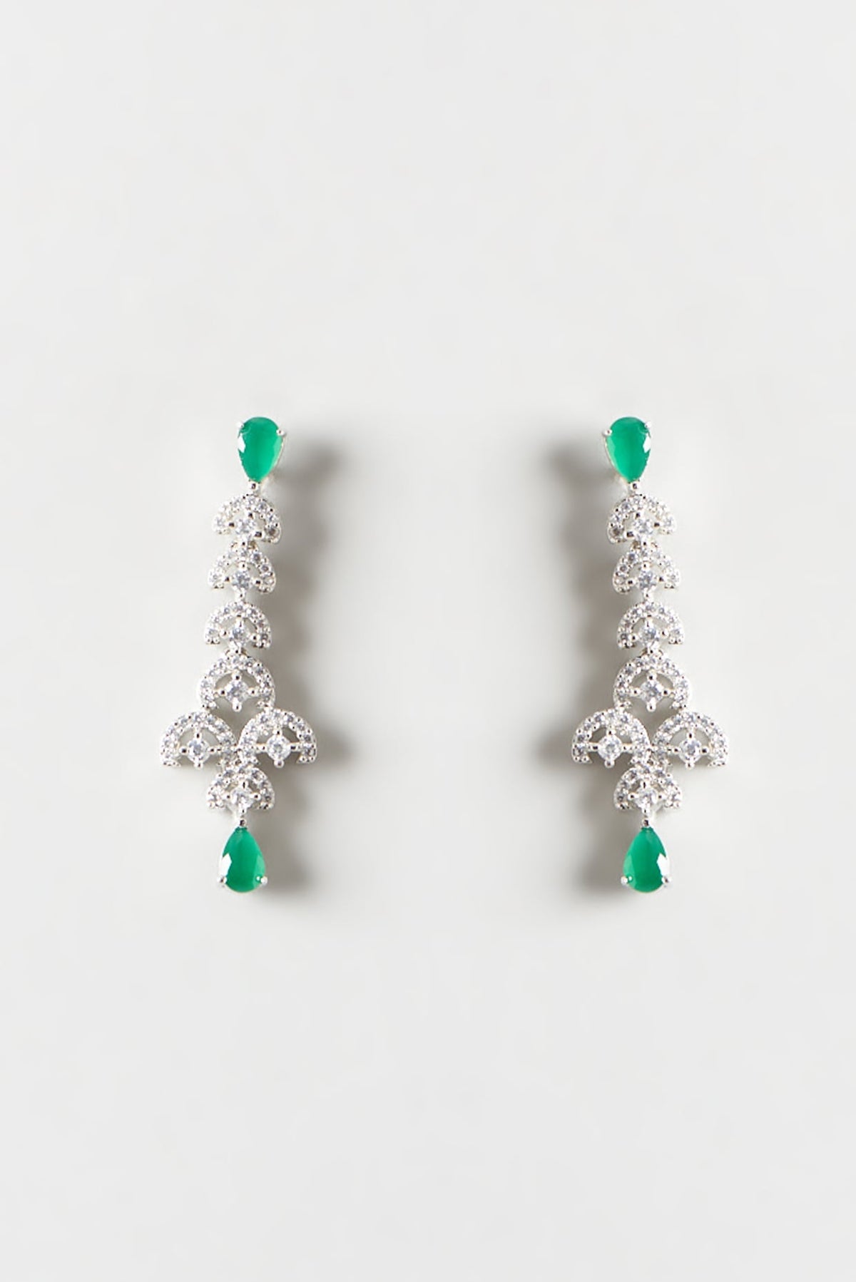 White Finish Zircon & Emerald Synthetic Stone Dangler Earrings