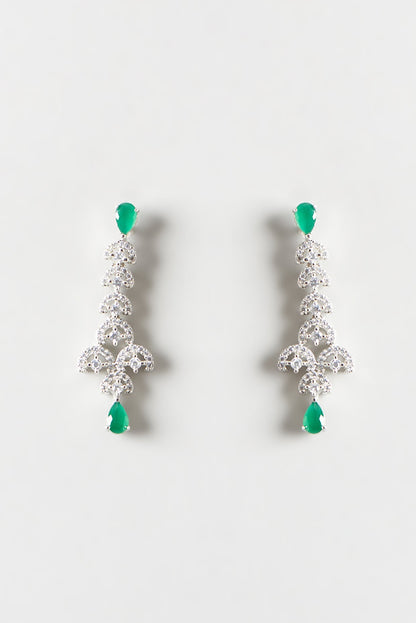 White Finish Zircon & Emerald Synthetic Stone Dangler Earrings
