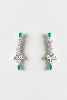 White Finish Zircon & Emerald Synthetic Stone Dangler Earrings
