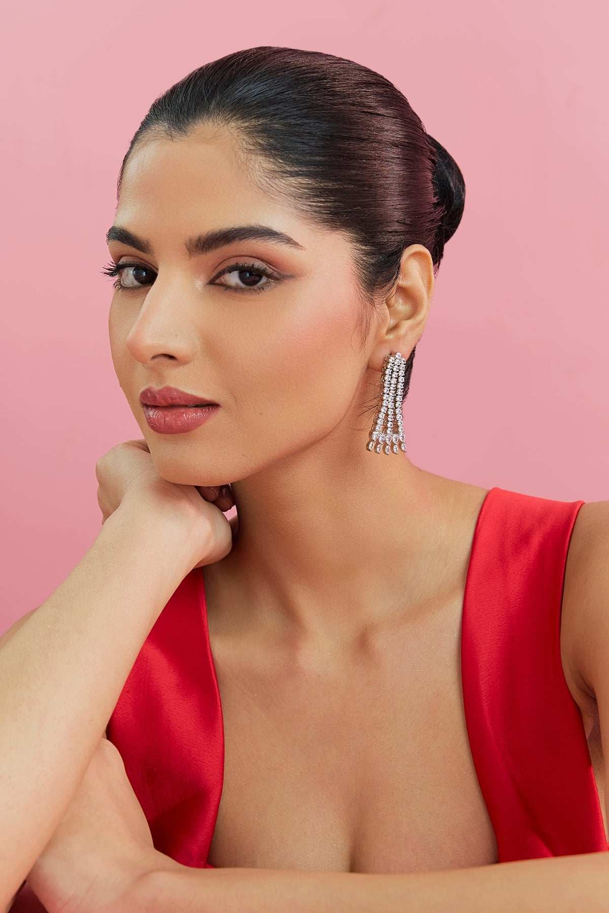 White Finish Zircon Dangler Earrings