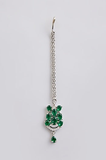 White Finish Green Stone Maangtikka