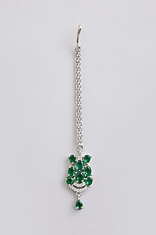 White Finish Green Stone Maangtikka