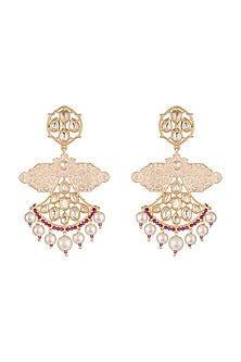 Gold Rhodium Finish Enameled Kunda & Faux Pearl Earrings