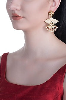 Gold Rhodium Finish Enameled Kunda & Faux Pearl Earrings