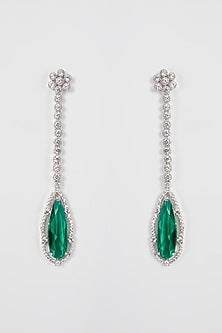 White Finish Green Stone & Diamond Earrings