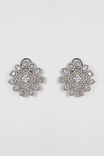 White Finish Faux Diamond Earrings