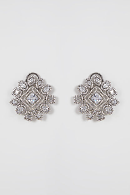 White Finish Faux Diamond Earrings
