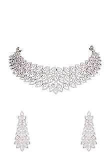White Finish Diamond Necklace Set