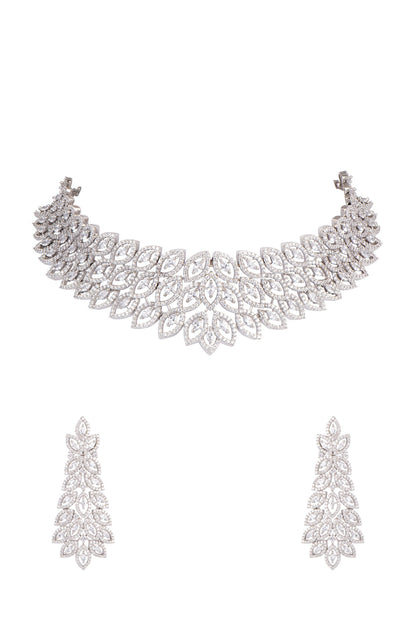 White Finish Diamond Necklace Set