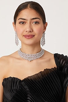 White Finish Diamond Necklace Set