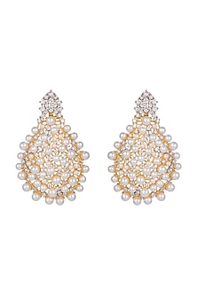 Gold Finish Diamond & Pearl Earrings