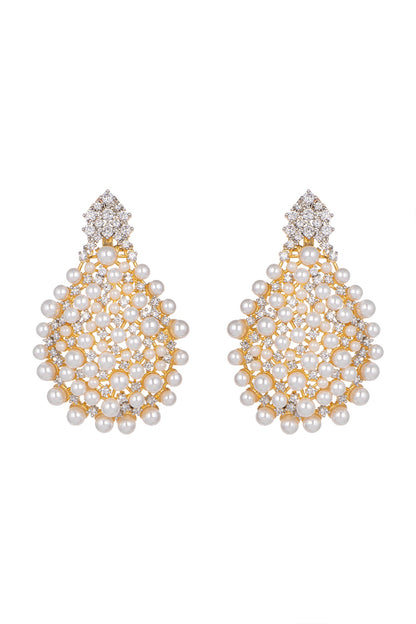 Gold Finish Diamond & Pearl Earrings