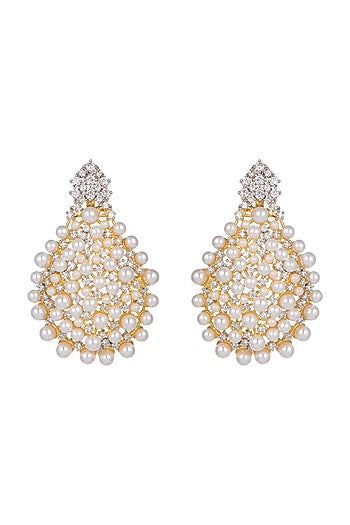 Gold Finish Diamond & Pearl Earrings