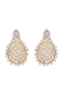 Gold Finish Diamond & Pearl Earrings