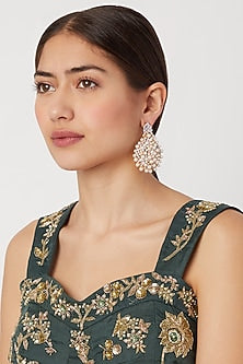 Gold Finish Diamond & Pearl Earrings
