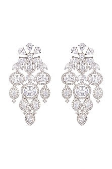 White Finish Stud Earrings With Diamonds