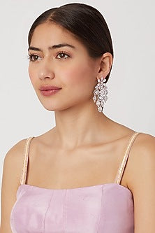 White Finish Stud Earrings With Diamonds
