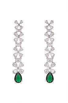 White Finish Green Stone Dangler Earrings