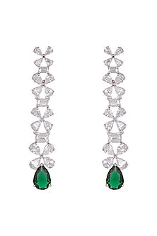 White Finish Green Stone Dangler Earrings
