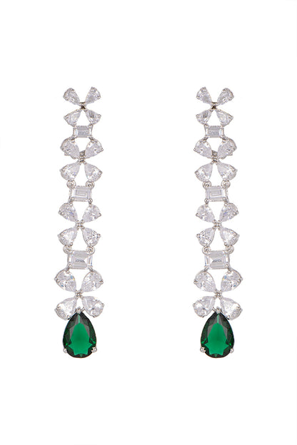 White Finish Green Stone Dangler Earrings