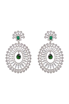 White Finish Green Stone Earrings