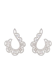 White Finish Curved Diamond Earrings