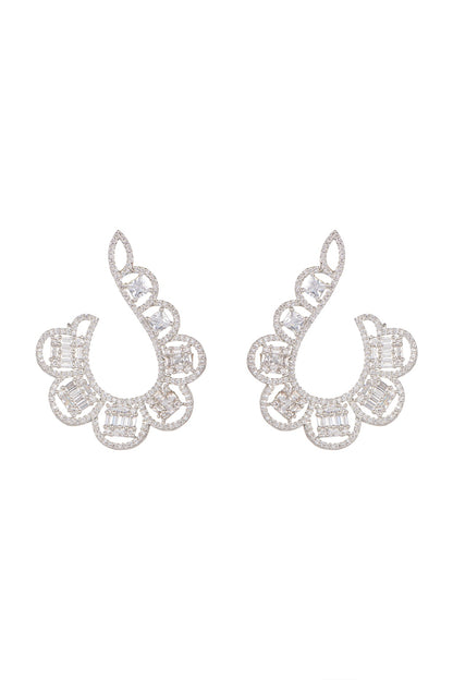 White Finish Curved Diamond Earrings