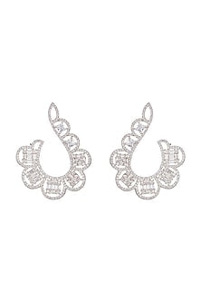White Finish Curved Diamond Earrings