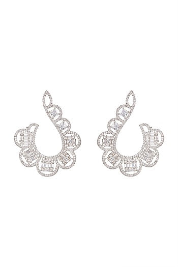 White Finish Curved Diamond Earrings