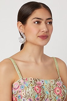 White Finish Curved Diamond Earrings