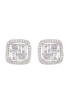 White Finish Faux Diamond Stud Earrings