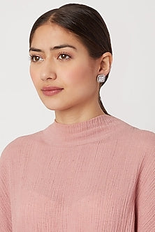 White Finish Faux Diamond Stud Earrings