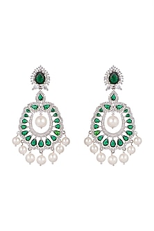 White Finish Green Stone Earrings