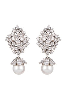 White Finish Pearl Cluster Earrings