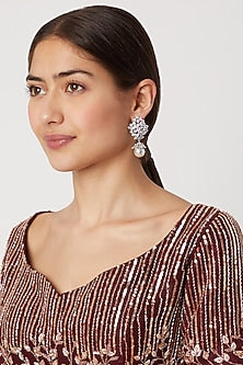 White Finish Pearl Cluster Earrings