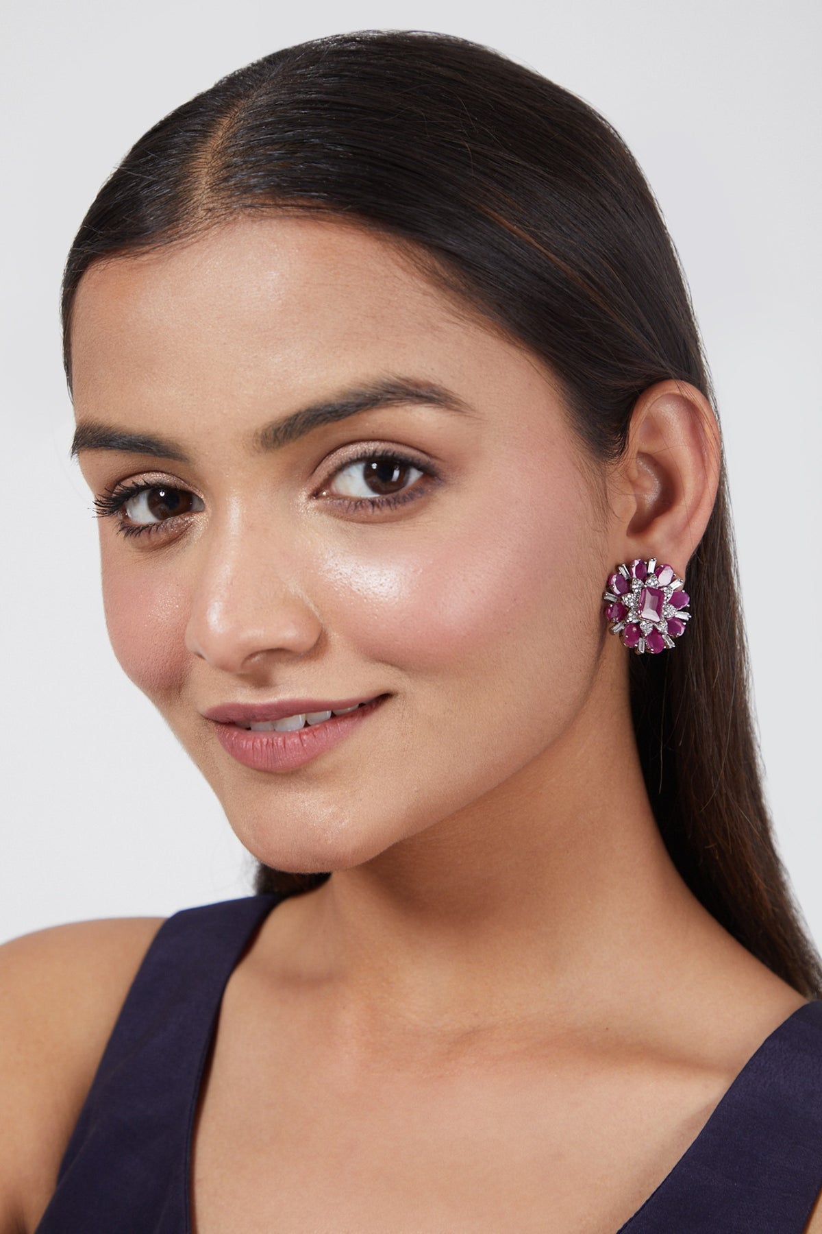 White Finish Diamond Hoop Earrings