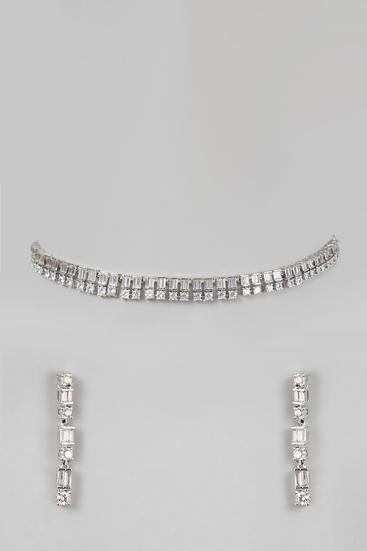 White Finish Diamond Necklace Set