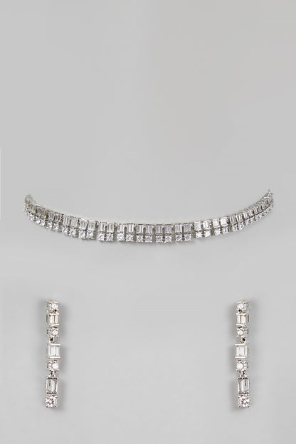 White Finish Diamond Necklace Set