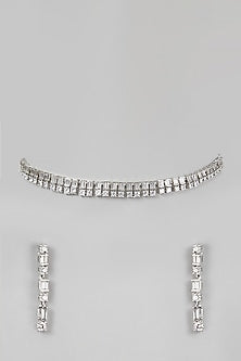 White Finish Diamond Necklace Set